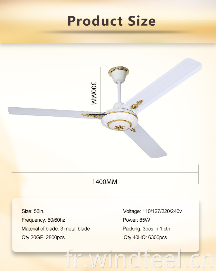 ventilateur de plafond avec 5 vitesses et 3 ventilateurs de plafond à courant continu à grande vitesse en métal